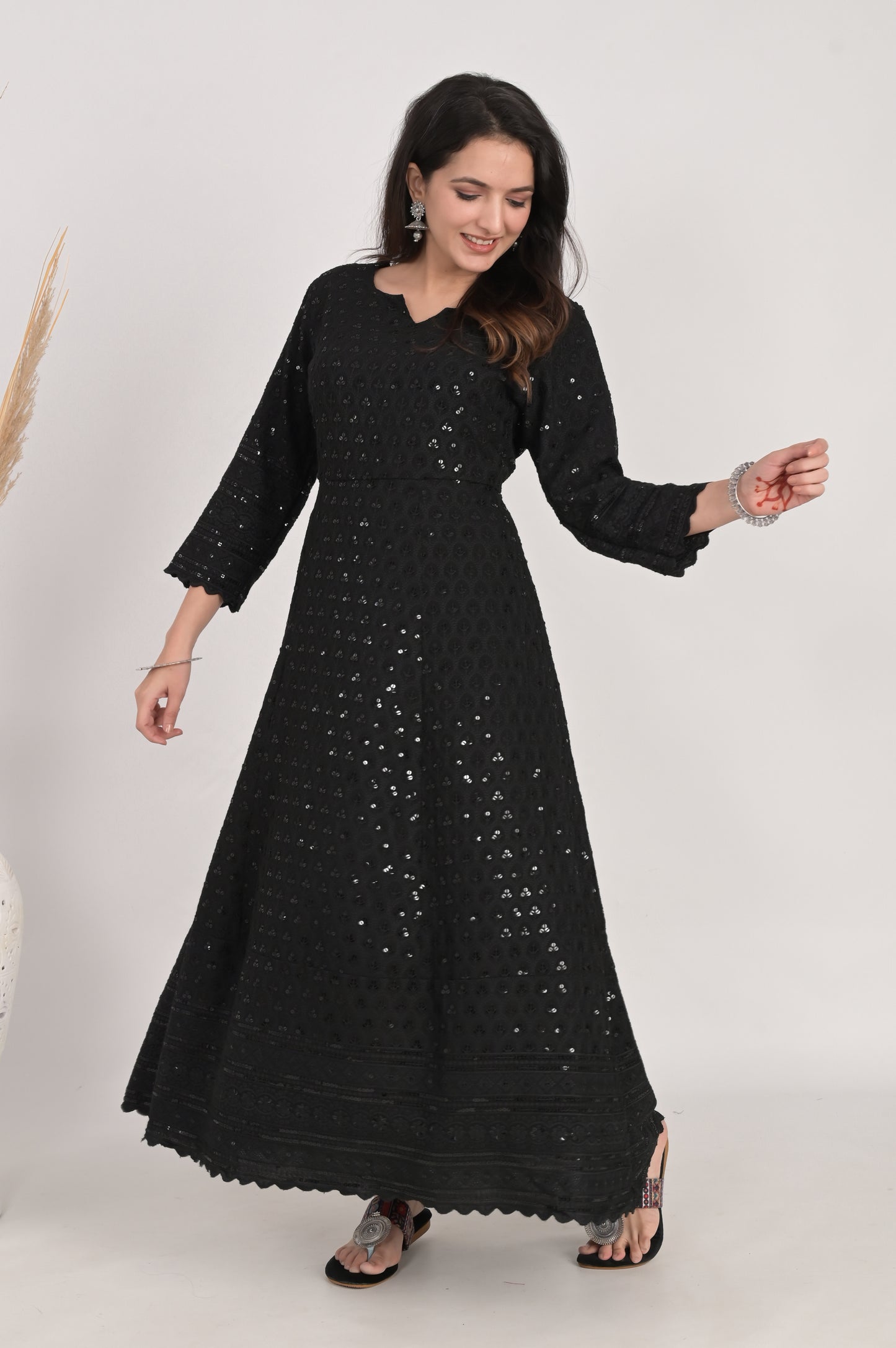 The Black Chikankari Anarkali With Dupatta